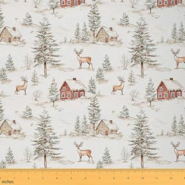 Imagem de Feelyou Christmas Fabric by The Yard Kids 3 jardas Merry Christmas Tecido de estofamento para cadeiras, decoração de alce de veado de Natal, impermeável, tecido para ambientes externos, árvores,