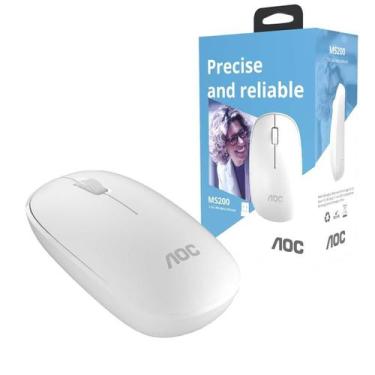 Imagem de Mouse Optico Sem Fio Aoc 2,4Ghz Office Branco 1200Dpi Ms200W