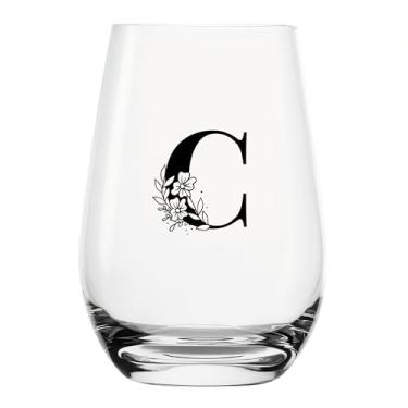 Imagem de YJXIN Taça de vinho engraçada sem haste A-Z monograma presentes para homens, mulheres, amigos, Sra. Amante do alfabeto de vinho, presentes exclusivos de aniversário para mulheres 500 ml (letra C