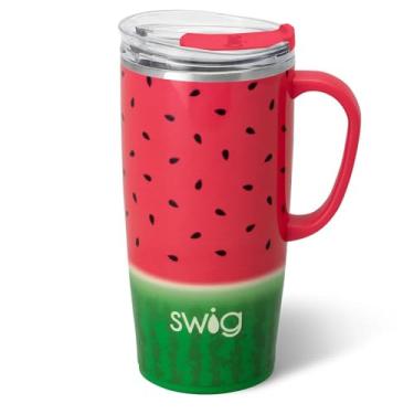 Imagem de Swig Life Caneca de viagem de 623 g, copo isolado com alça e tampa, caneca de café de viagem, compatível com porta-copos, copo de aço inoxidável de 623 g, reutilizável isolado com tampa (fatia de