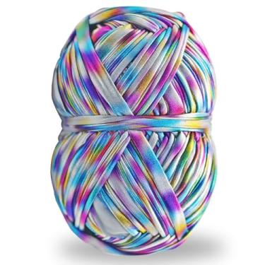 Imagem de Fio de camiseta metálica 140 metros tecido de tricô tecido de crochê brilhante para iniciantes em crochê faça você mesmo bolsa de artesanato à mão cobertor projetos de almofada (multicolorido)