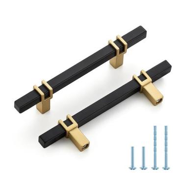 Imagem de Alças de gabinete HOME EDIT, 8,9 cm, preto fosco e dourado, pacote com