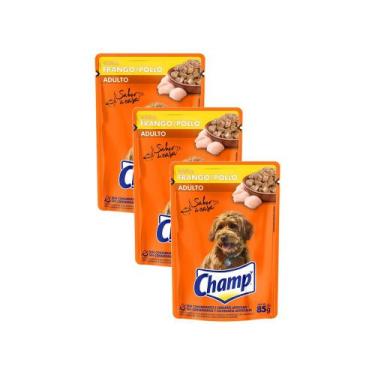 Imagem de Kit 3 Ração Úmida Champ Adulto sabor Frango Sachê 85g