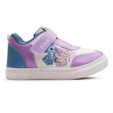 Imagem de Tênis Disney Casual Stitch Infantil Calce Fácil, 24, Branco, Lilás