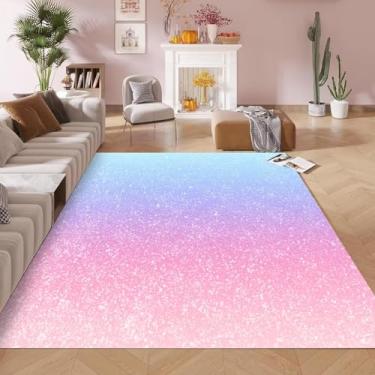 Imagem de kxry Tapetes de área, 1,8 x 2,5 m, galáxia rosa, gradiente, glitter, macio, lavável à máquina, arco-íris, tie dye, ombre, antiderrapante, dobrável, para sala de estar, quarto, sala de jantar