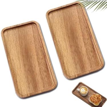 Imagem de Travessas e bandejas de madeira, bandeja de madeira de acácia natural para lanche, sobremesa, aperitivo, queijo, frutas, biscoitos. Bandeja oval para banheiro, bandeja de joias (2, 19 x 10 cm)