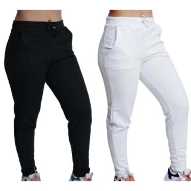 Imagem de kit 2 Calças Jogger Moletom Feminina flanelada - lgamn, Preto, Branco,