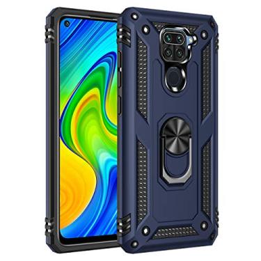 Imagem de SORAKA Capa para Xiaomi Redmi Note 9 com suporte de anel capa armadura Redmi Note 9 capa traseira de policarbonato rígido com placa de metal para celular magnético suporte de carro azul