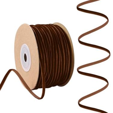 Imagem de Rilisili Fita de veludo marrom 1/20.3 cm x 50 jardas tecido carretel para gargantilha de veludo, decoração de guirlanda de Natal, ornamentos artesanais artesanais de embrulho de presente e fabricação