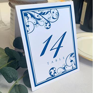 Imagem de Números de mesa de casamento em espiral vintage rabiscos (selecione cor/quantidade), branco, azul royal, 1-10, dupla face, barraca ou uso em um suporte, ótimo para festas e restaurantes