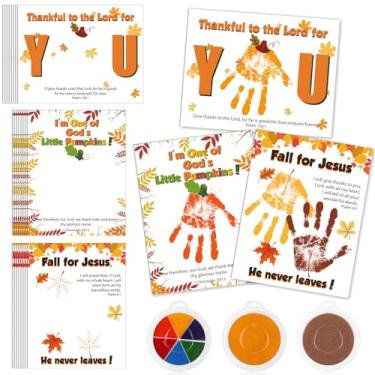 Imagem de Motipuns 30 peças de kits religiosos de impressão à mão de ação de graças, artesanato com 3 peças de almofadas de tinta grandes, cartão cristão, atividades de ação de graças, artesanato de outono para