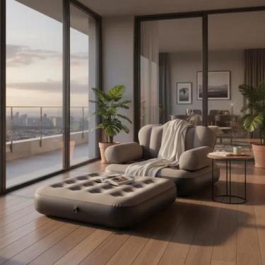 Imagem de Poltrona E Sofá Cama Inflável Pratico Sala Quarto Jardim Varanda Decor