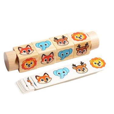 Imagem de Kokiya Quebra-cabeças de blocos correspondentes, blocos de construção rotativos, habilidades motoras finas, brinquedos educativos para aprendizagem precoce, Animais