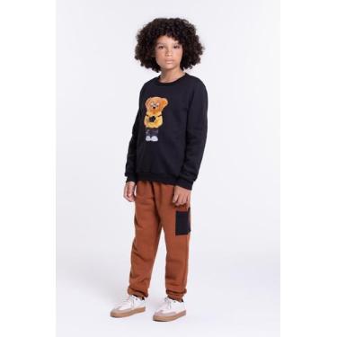 Imagem de Conjunto Moletom Infantil Bolso Cargo Urso Preto - Vida Costeira, Pret