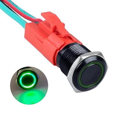 Imagem de DMWD Interruptor de botão de travamento de 16 mm, 20 Amp, impermeável, antivandalismo, resistente, 12 V-24 V, liga/desliga, 1 NO, 4 pinos com soquete pré-cabeado para orifício de montagem de 5/8