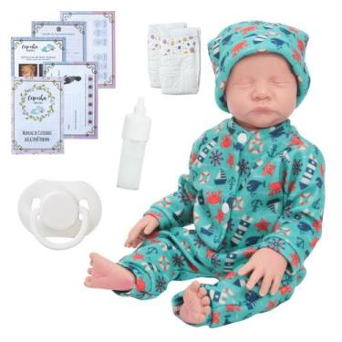Imagem de Bebê Reborn Masculino Recém Nascido Macacão + Kit Itens - Cegonha Rebo