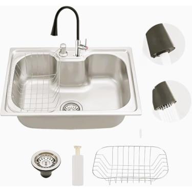 Imagem de Kit Cuba Gourmet Cozinha 60x42x21 Com Acessórios(Válvula, TORNEIRA de mesa, cesto, dosador de sabão)