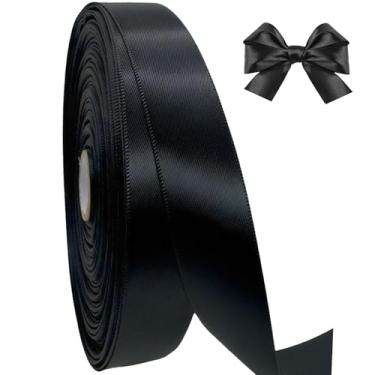 Imagem de AEVORA Fita de cetim dupla face de 9,5 cm, fita de embrulho de presente 50 metros para buquês de flores, embrulho de artesanato de Natal, faixas de cabelo, costura de casamento (preto 30)