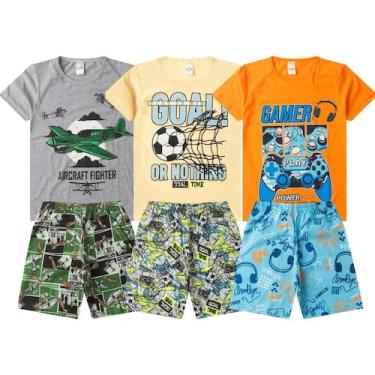 Imagem de Kit 3 Conjuntos Pijama Verão Infantil Menina e Menino Verão Leve e Mac