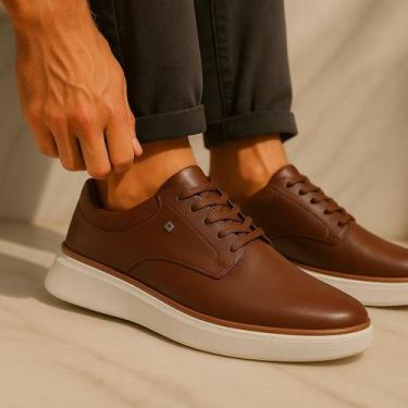 Imagem de Sapato Casual Masculino Sola Alta Bertelli Tenis Estiloso, Marrom, 42