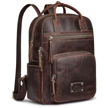 Imagem de Mochila Feminina de Couro com Alça para Bagagem, S ZONE, Marrom Escuro