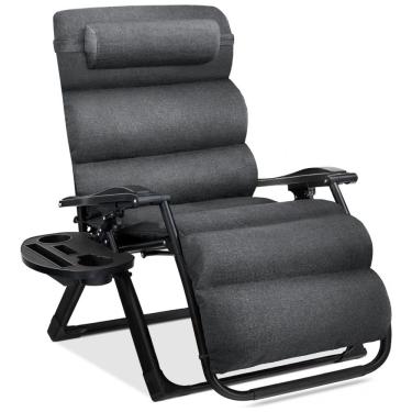 Imagem de Cadeira Reclinável Ajustável Gravidade Zero com Mesa Lateral e Almofada Removível, Best Choice Products, Cinza