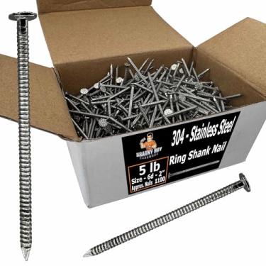 Imagem de BRAUNY BOY – 5 cm AÇO INOXIDÁVEL – Sequoia, prego de revestimento de madeira de cedro – Haste de anel 6D – Resistente à ferrugem 304 Prego inoxidável para tapume, deck, ardósia de telhado – 5 cm