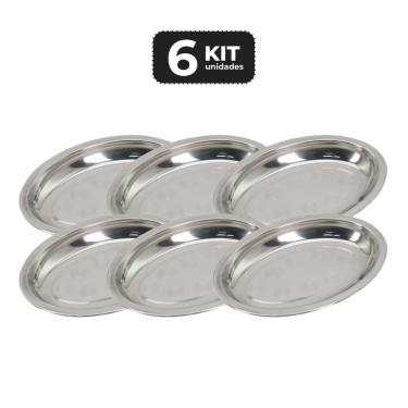 Imagem de Kit 6 Travessa Oval Inox Funda 45Cm Antideslizante