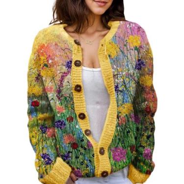 Imagem de Suéter de malha feminino Akivide com estampa floral de outono