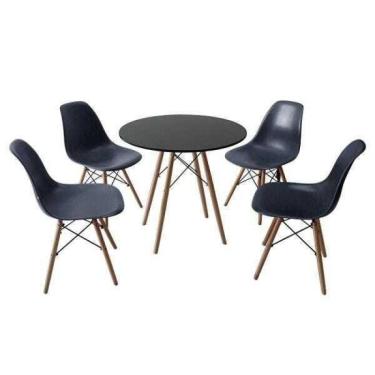 Imagem de Conjunto Mesa de Jantar 80cm + 4 Cadeiras Eames Preto NEW