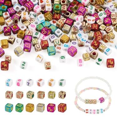 Imagem de 700 peças de contas espaçadoras quadradas com números de constelação do alfabeto cubo contas de acrílico para fazer joias faça você mesmo pulseiras de amizade chaveiros colares
