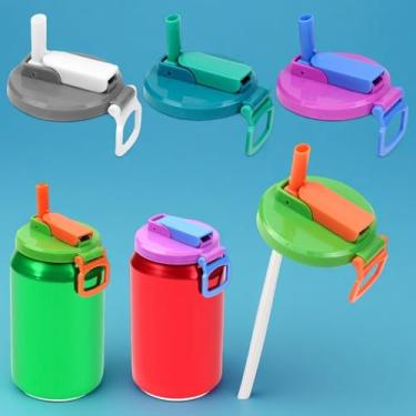 Imagem de Pacote com 4 tampas coloridas para latas de refrigerante com 8 canudos de silicone, capas de bebidas reutilizáveis de grau alimentício para latas de refrigerante/cerveja/bebidas energéticas, vedações
