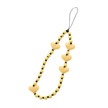 Imagem de Pingentes fofos - Chaveiro de célula estética Y2K com alça de contas - Pingente legal de coração de borboleta de urso para bolsa, decoração de pingentes de câmera (amarelo)