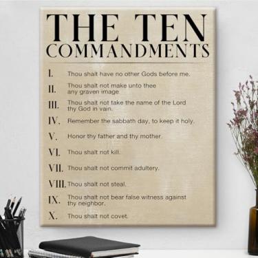 Imagem de Arte de parede em tela com versículo bíblico, cristão os dez mandamentos, escritura, pôster, ilustração, emoldurado, para decoração de sala de estar, escritório em casa, 20 x 25 cm