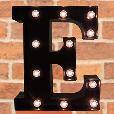 Imagem de Letreiro decorativo com letras iluminadas por LED - Letras de letreiro do alfabeto com luzes para festa de aniversário de casamento, Natal, luz noturna, decoração de bar, preto E