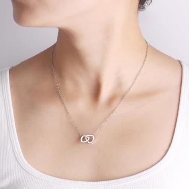 Imagem de Colar de coração entrelaçado de aço inoxidável para mulheres - Pingente de símbolo do infinito romântico com corrente de elos ajustáveis - Joias de amizade ideais para casais melhores amigos para ela