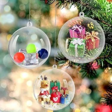 Imagem de 4 peças de pingente de bola transparente de Natal 5/6/8/10 cm DIY bola oca de plástico preenchível festa de casamento árvore de Natal pendurada decoração de casa presentes