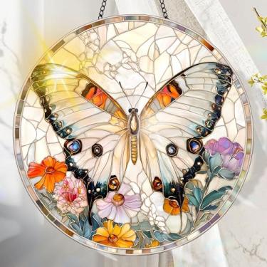 Imagem de Apanhador solar de acrílico colorido, decoração de janela suspensa de borboleta com design de vitral impresso, apanhador de sol, arte de parede de arco-íris, ideia de presente e ornamento de jardim