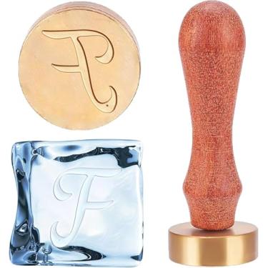 Imagem de Carimbo de gelo Letra F, carimbos de imprensa de bar itálico com alça de carimbo removível e bolsas de veludo para coquetel, casamento, uísque, mojito, fazer bebidas