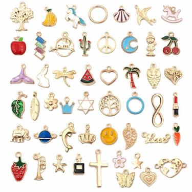 Imagem de Pingentes de metal e esmalte a granel para fabricação de joias, pingentes de metal misto para bijuterias DIY, brincos, brincos, pulseiras, fabricação e artesanato, 50 Pcs, Liga metálica, Sem Pedra