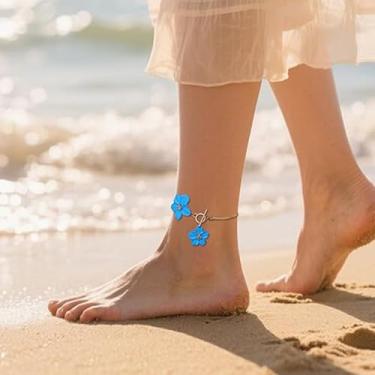 Imagem de Tornozeleira de flor para mulheres 2025 Boho floral delicada pulseira feminina verão praia pé joias (), 9.4IN, Liga metálica, Sem Pedra Preciosa