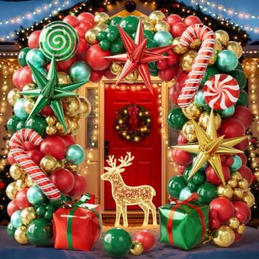 Imagem de CboDeco Christmas Balloon Arch Kit, 179PCS Red Green Gold Balloon Garland with Candy Cane, Gift Box, Exploding Star Foil Balloons for Christmas Party Decorations, Holiday Backdrop