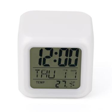 Imagem de Relógio Despertador Digital Mini, Tela LCD, Branco, com Temperatura e Data, Portátil para Mesa e Criado-Mudo