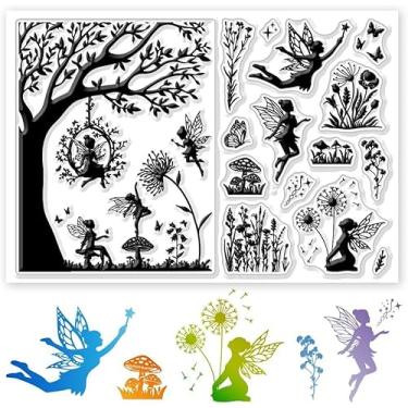 Imagem de Carimbos transparentes de fada de borboleta, elfos, fundo de plantas de borboleta, selos de silicone transparentes para fazer cartões, decoração de scrapbook, 21 x 14,7 cm