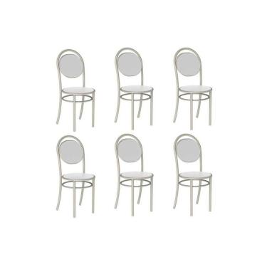 Imagem de Cadeira De Cozinha 190 Aço Kit 6 Uni Prata-courano Branco - Carraro