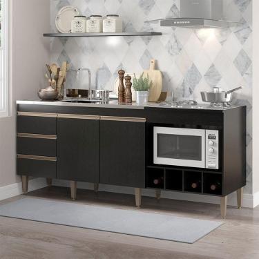 Imagem de Balcão Para Pia E Cooktop Forno E Adega Mdp 2035 Menu Móveis Preto