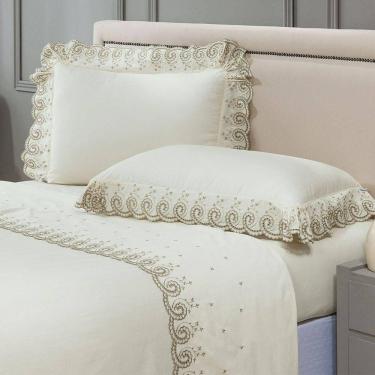 Imagem de Jogo De Lençol 4 Peças Queen Percal 200 Fios Mistral 100% Algodão - Palha