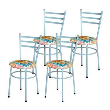 Imagem de Conjunto 4 Cadeiras Epoxi Cinza Para Cozinha Assento Estampado Cor:happy Hour
