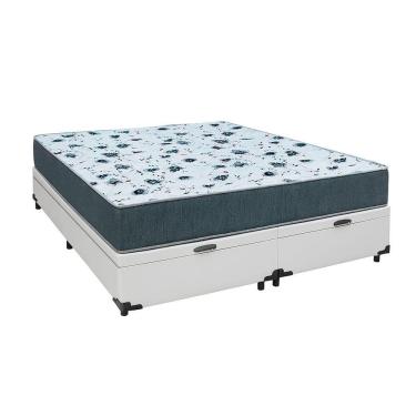 Imagem de Cama Box Baú Casal 138 Bipartido Tecido Sintético Branco Com Colchão Alegro Bello Box Espuma D28 Cinza 58x138x188