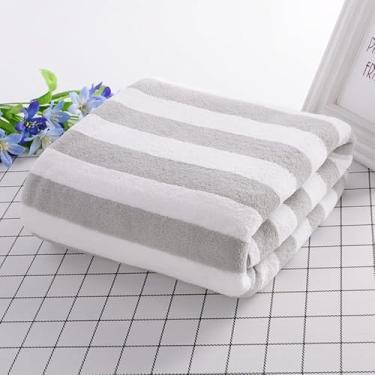 Imagem de Kit Toalha de Banho Grande Listrada 70x140cm Microfibra Macia e Super Absorvente para Banheiro (Cinza)